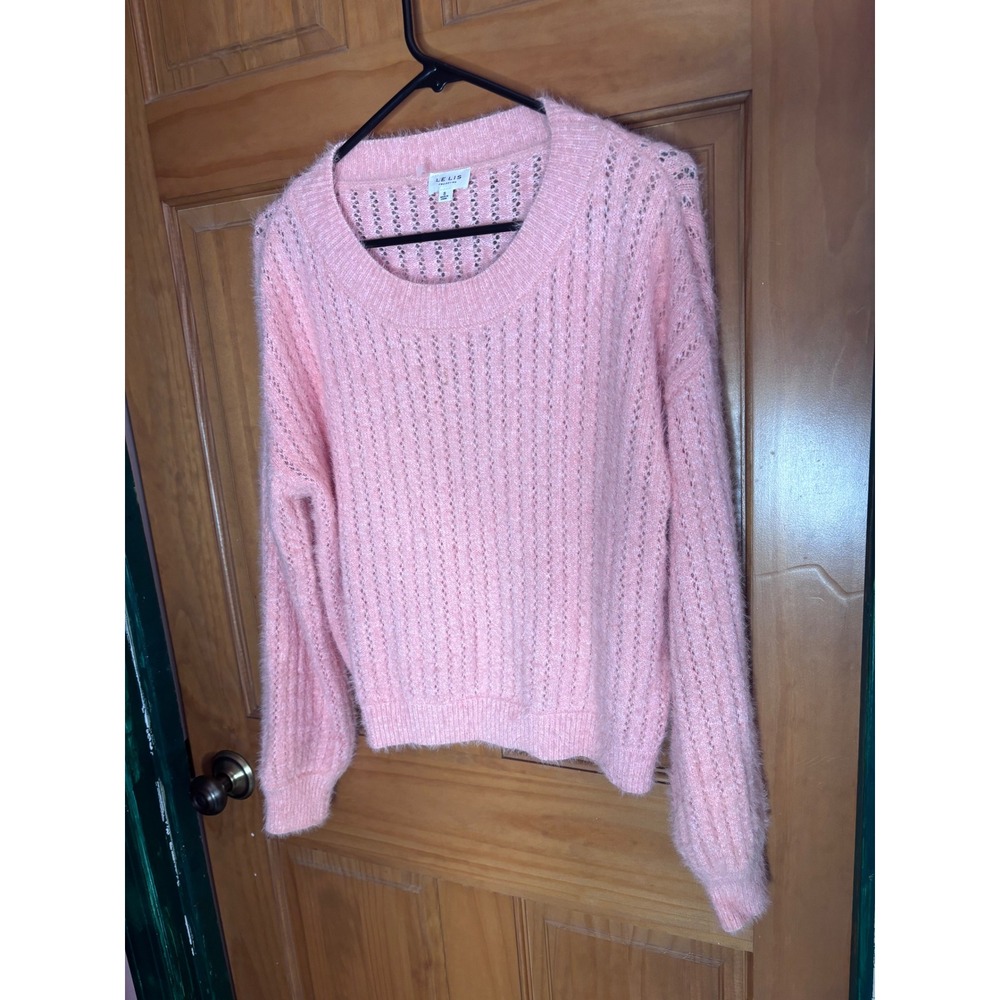 Le Lis Collection Pink Fuzzy Pointelle Knit Sweater MWT1993 Small